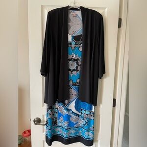 Dress Barn Black and Blue Maxi Dress w/Attached Cardigan